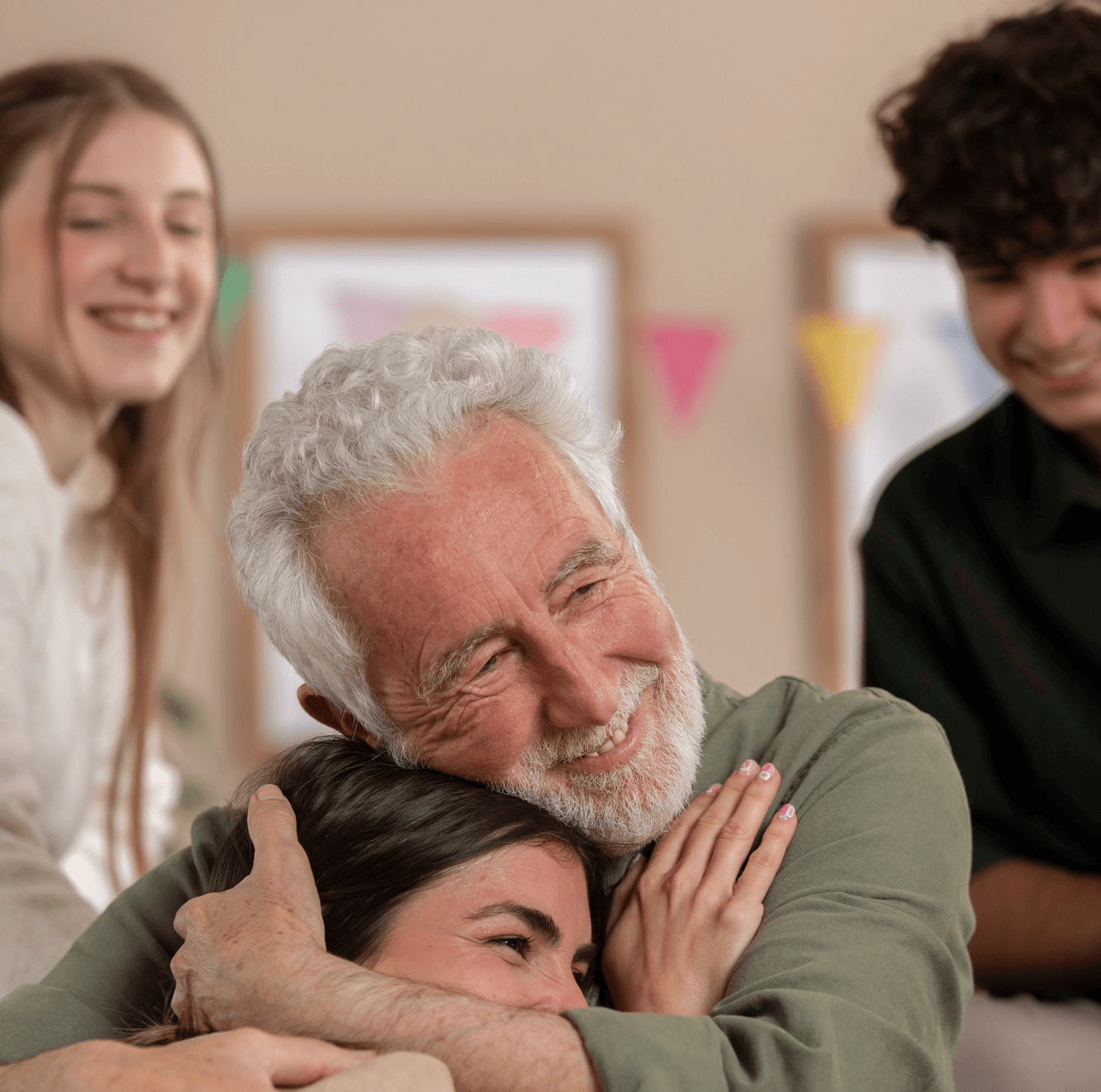 A family member comforting an older adult